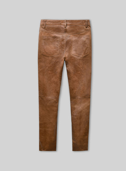 Cognac Leather Pants - Jeans Style