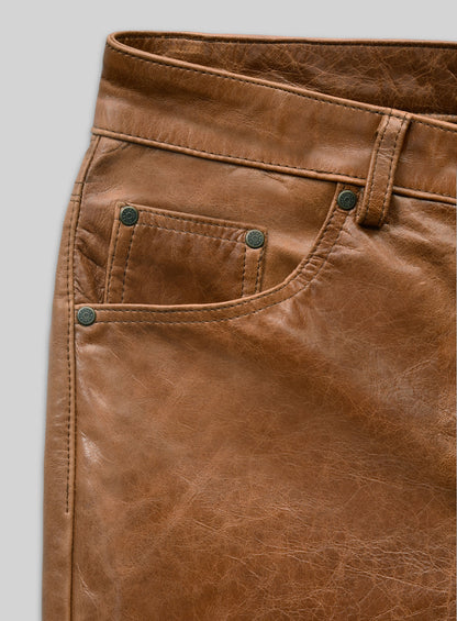 Cognac Leather Pants - Jeans Style