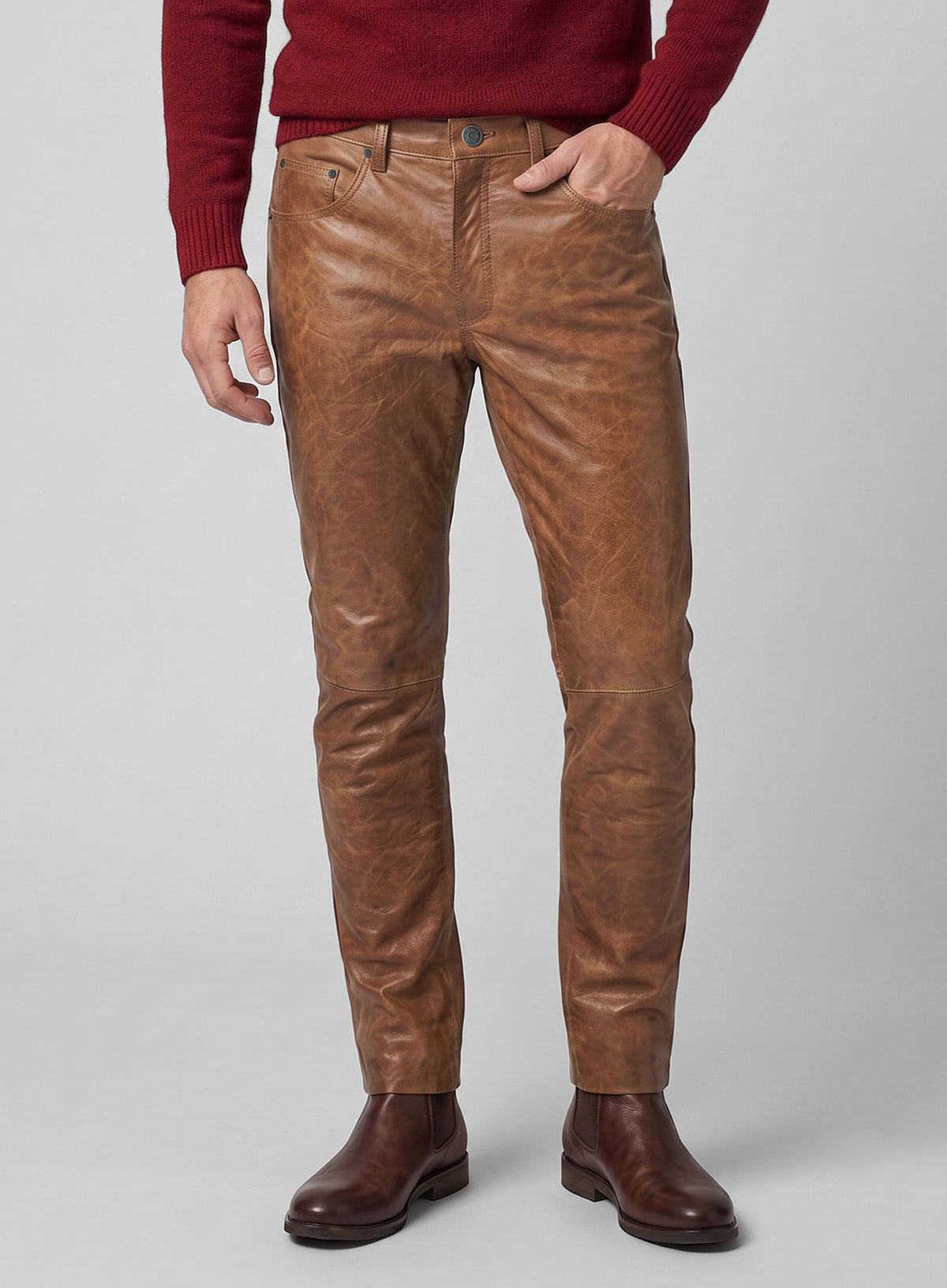 Cognac Leather Pants - Jeans Style