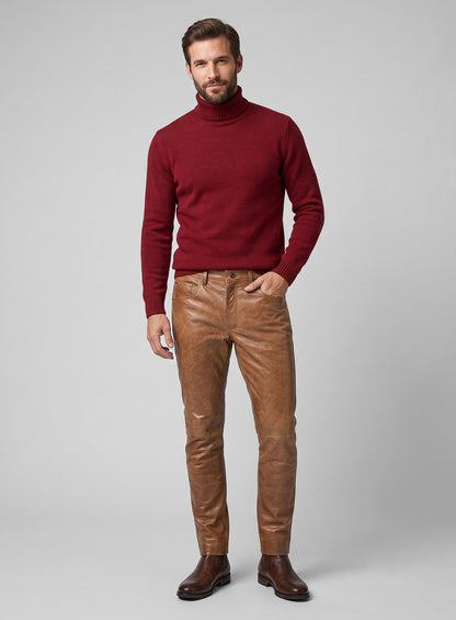 Cognac Leather Pants - Jeans Style