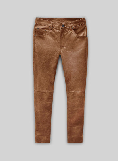 Cognac Leather Pants - Jeans Style
