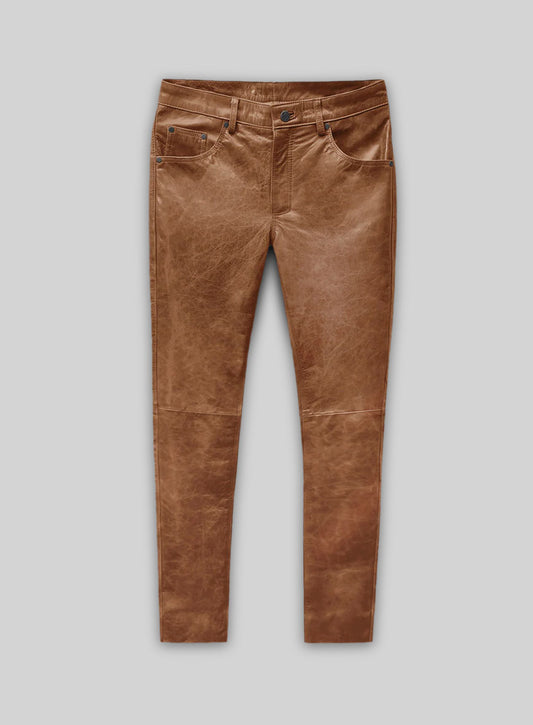 Cognac Leather Pants - Jeans Style