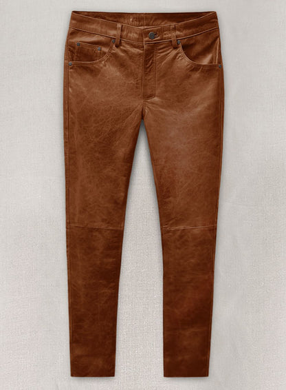 Cognac Leather Pants - Jeans Style - LeatherCult