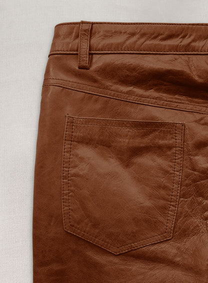 Cognac Leather Pants - Jeans Style - LeatherCult