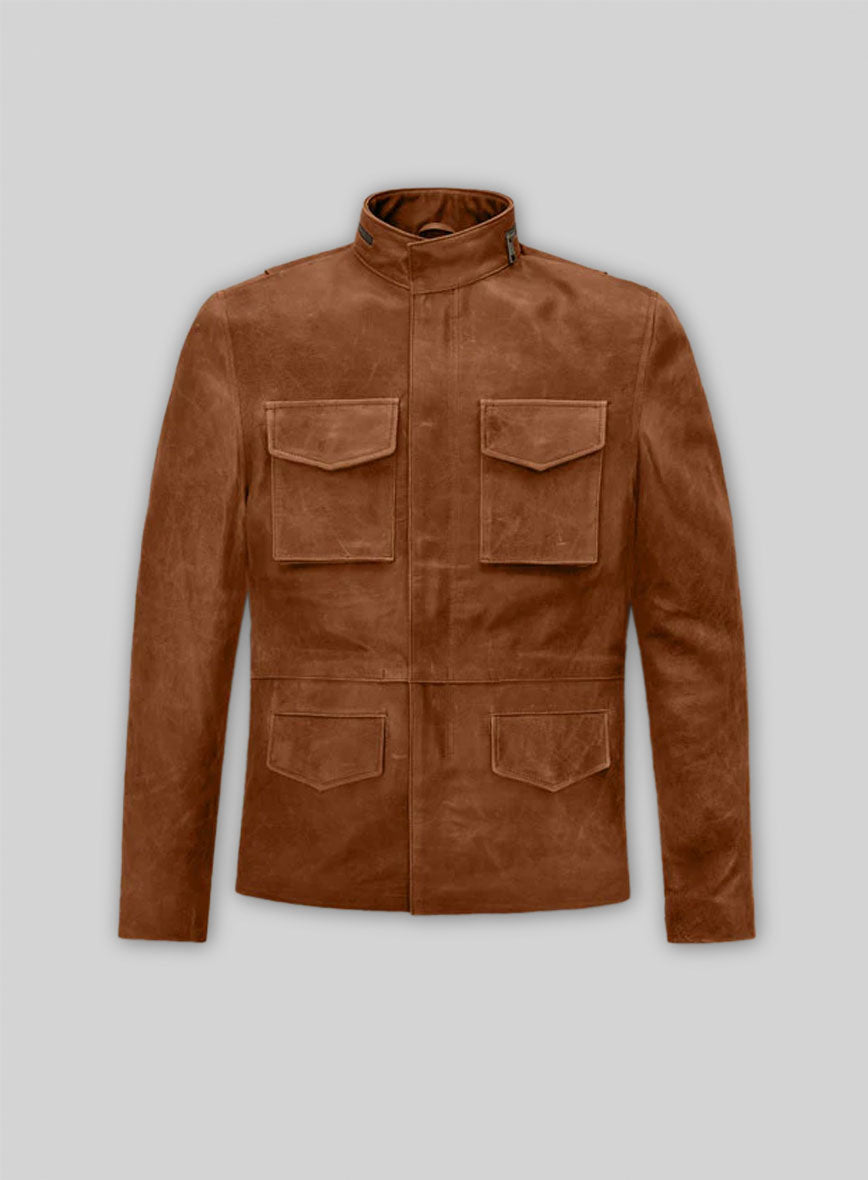 Cognac Military M-65 Leather Jacket
