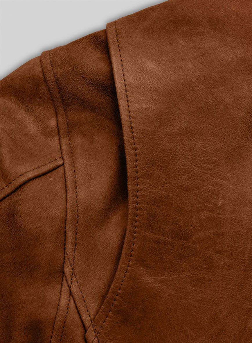 Cognac Military M-65 Leather Jacket