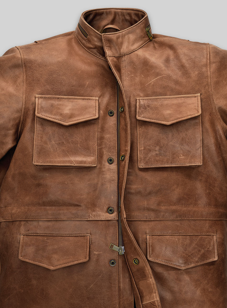 Cognac Military M-65 Leather Jacket