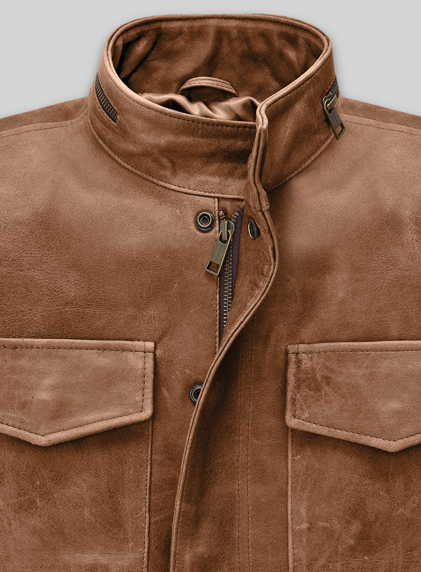 Cognac Military M-65 Leather Jacket