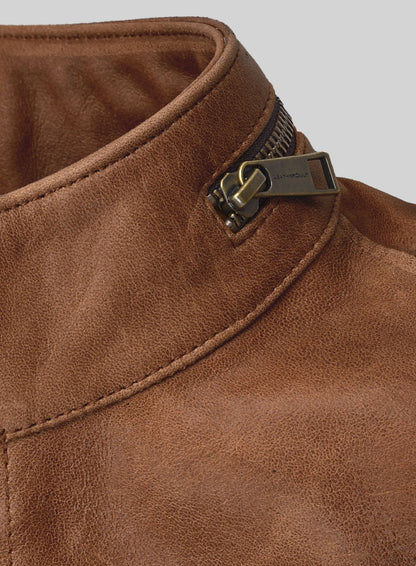Cognac Military M-65 Leather Jacket