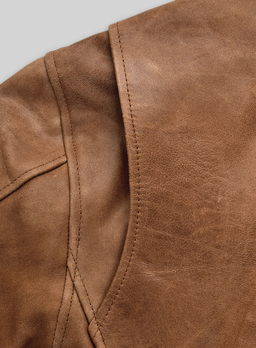 Cognac Military M-65 Leather Jacket