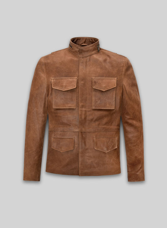Cognac Military M-65 Leather Jacket