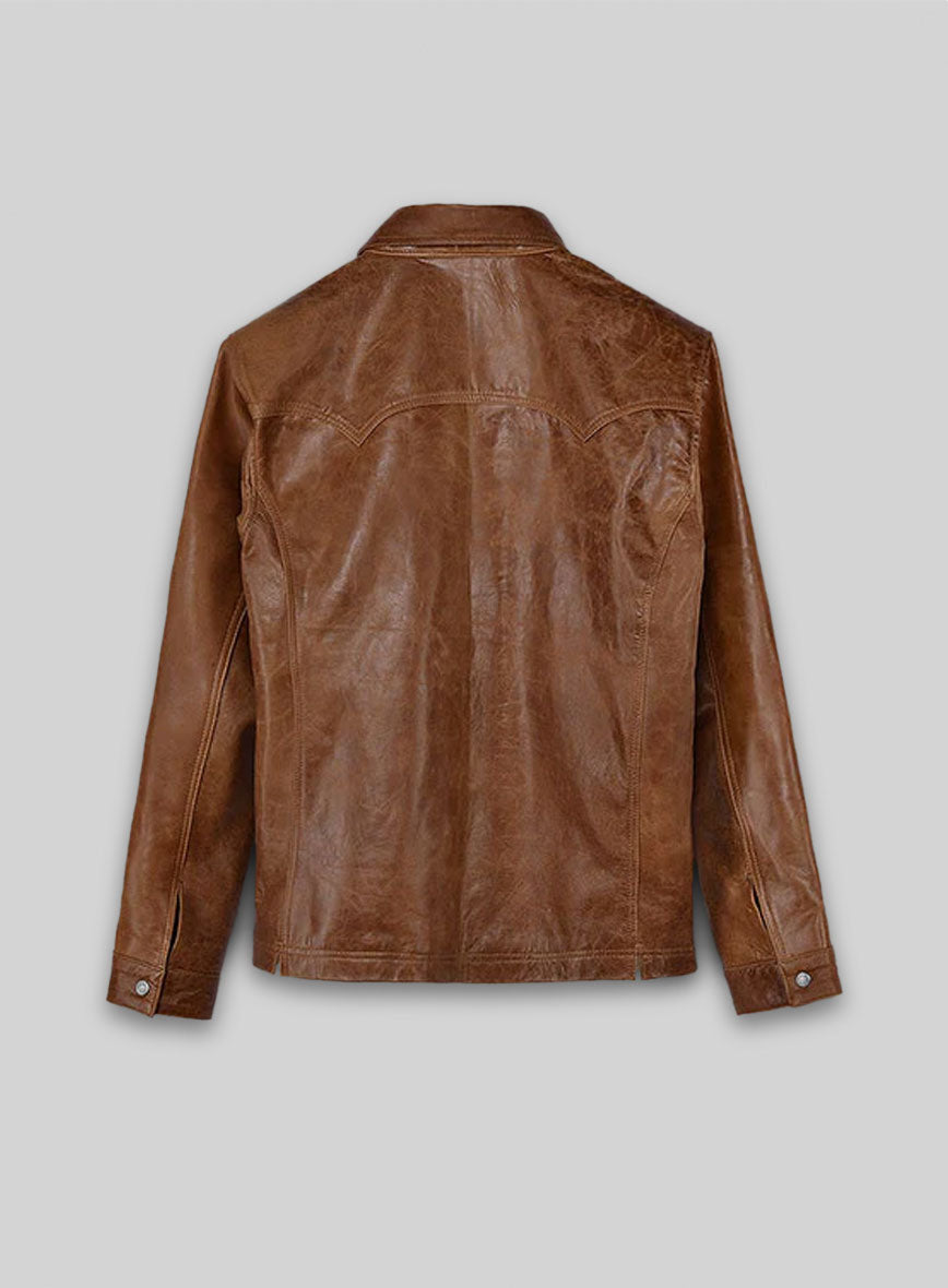 Cognac V Tab Leather Shirt Jacket