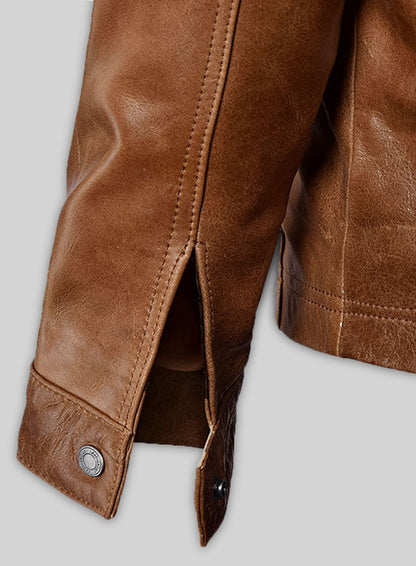 Cognac V Tab Leather Shirt Jacket
