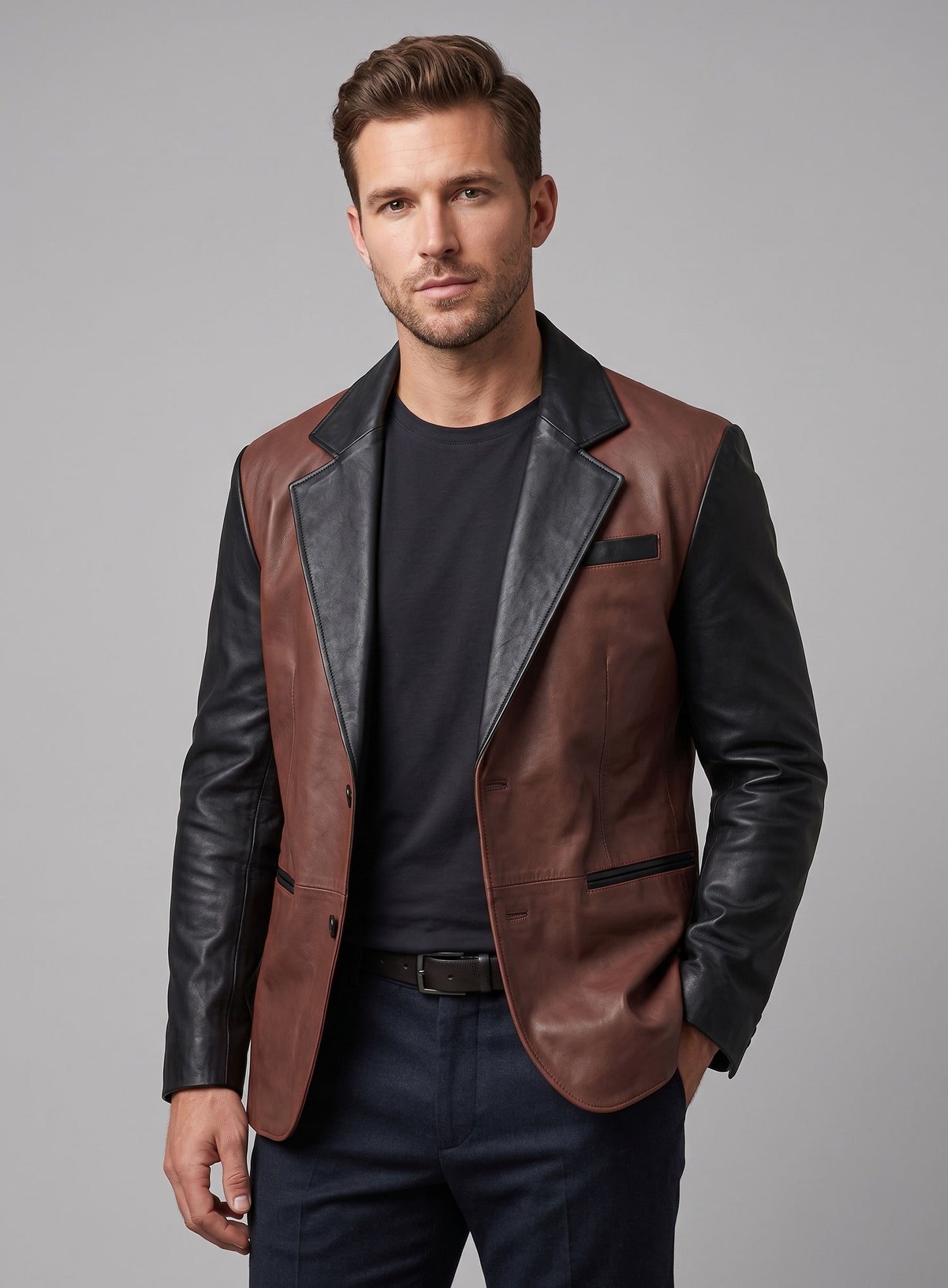 Colorblock Leather Blazer