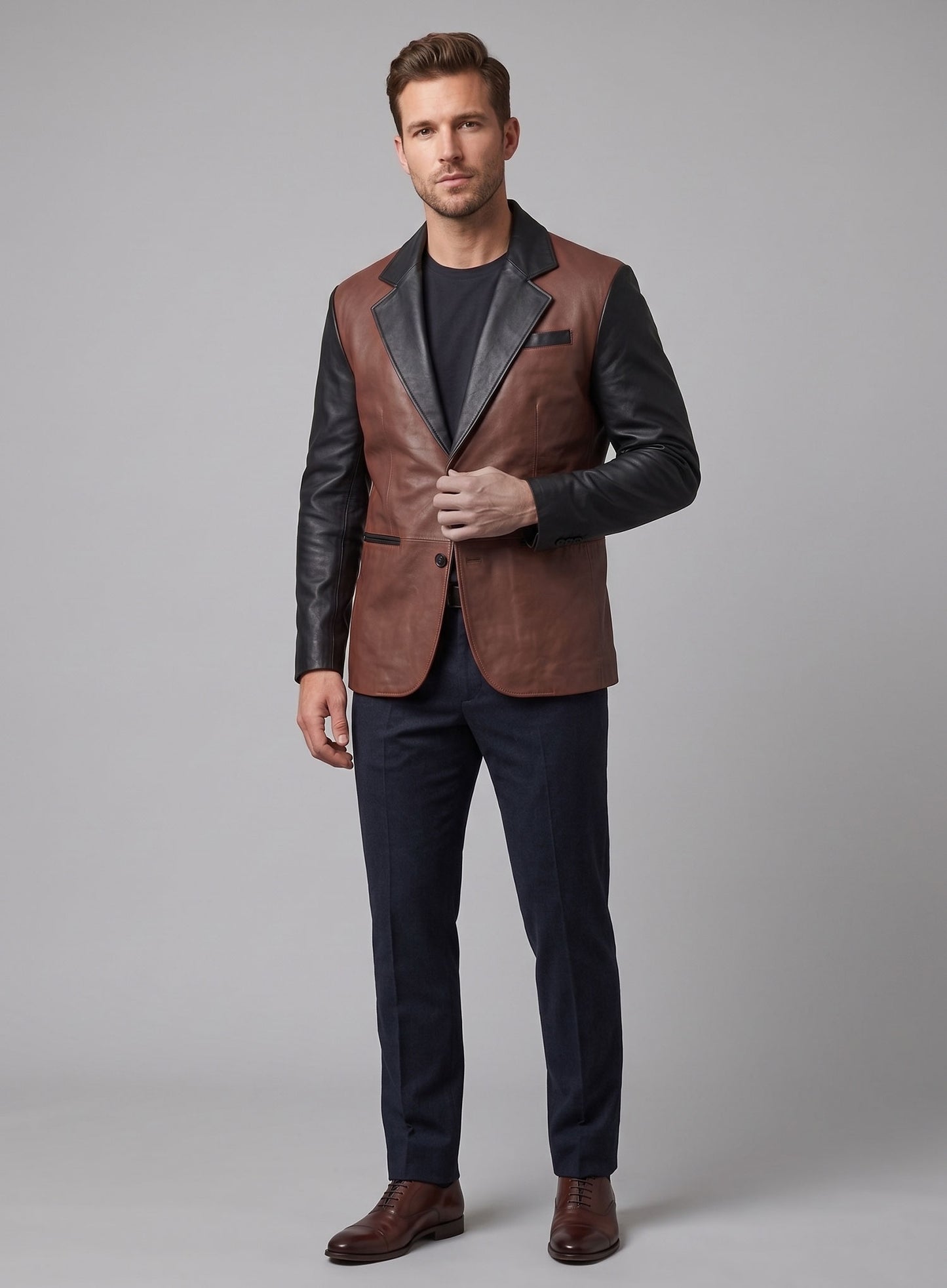Colorblock Leather Blazer