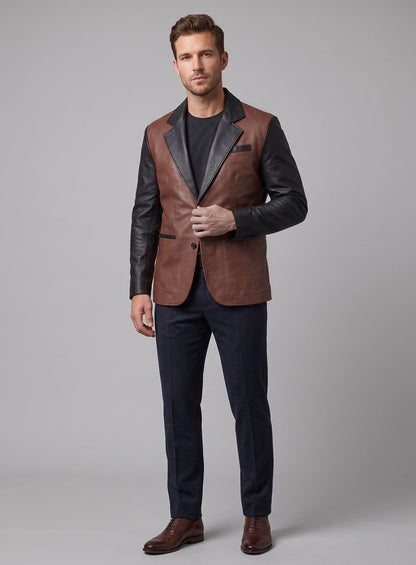 Colorblock Leather Blazer