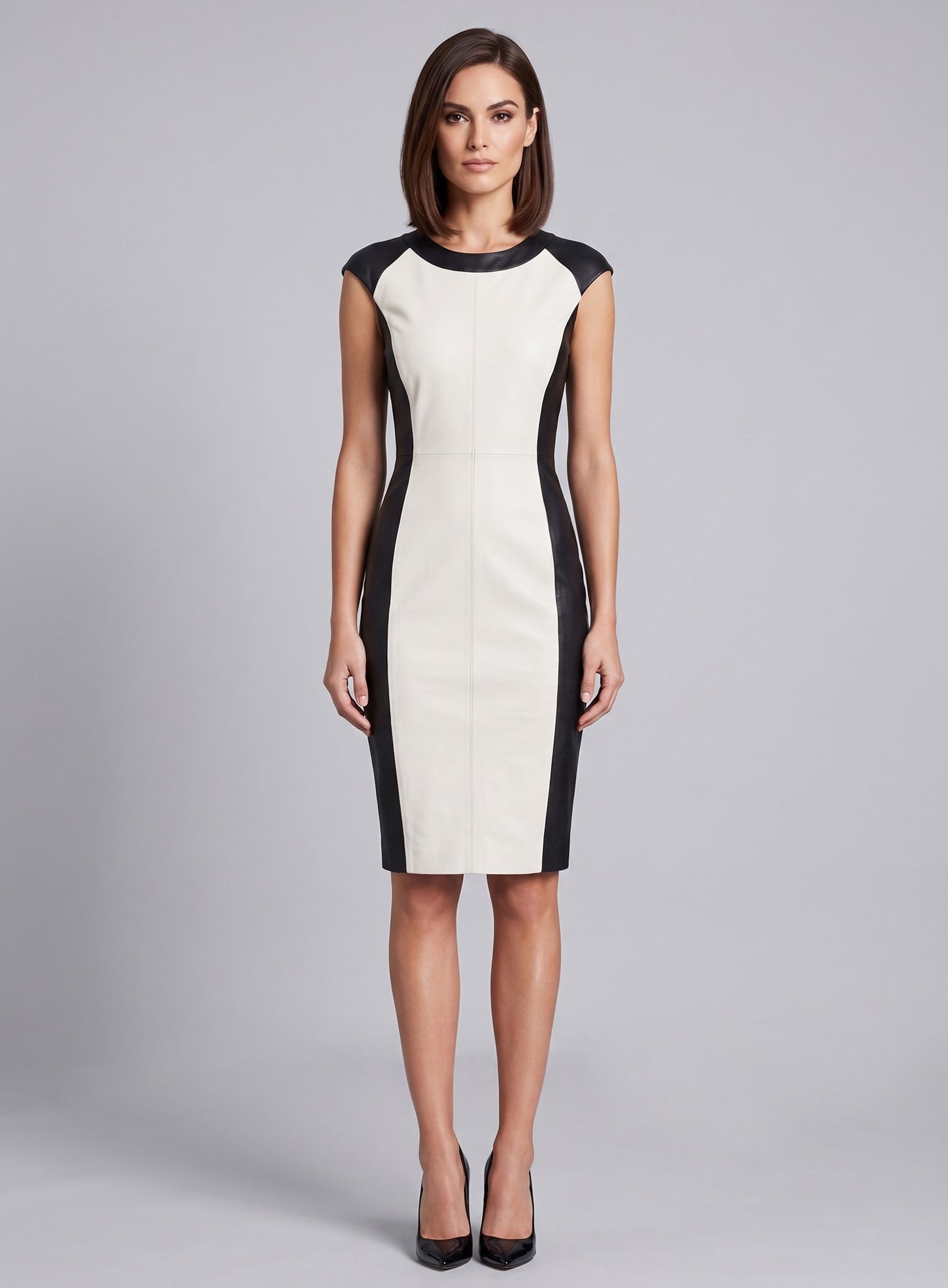 Color Block Leather Dress - # 754