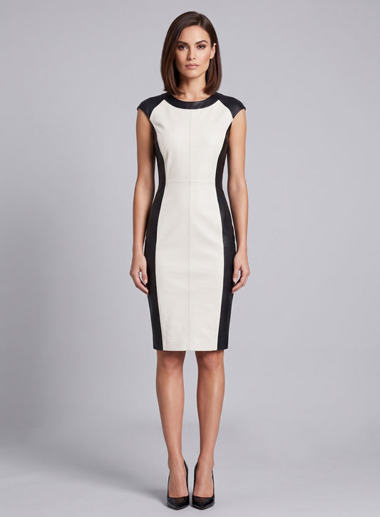 Color Block Leather Dress - # 754
