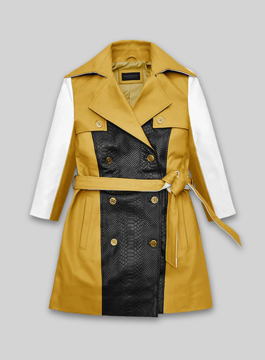 Color Contrast Leather Trench Coat