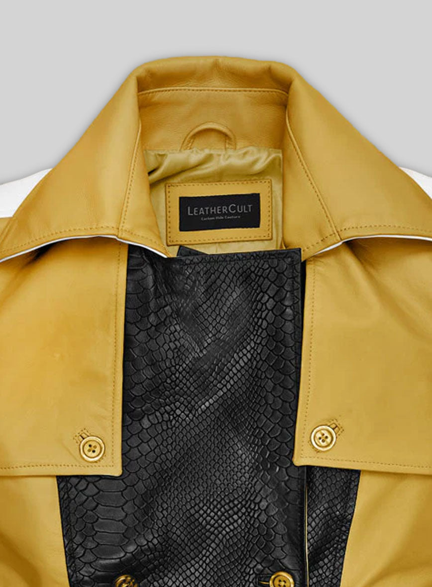 Color Contrast Leather Trench Coat