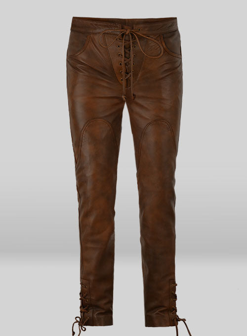 Cowboy Lace up Leather Pants - LeatherCult