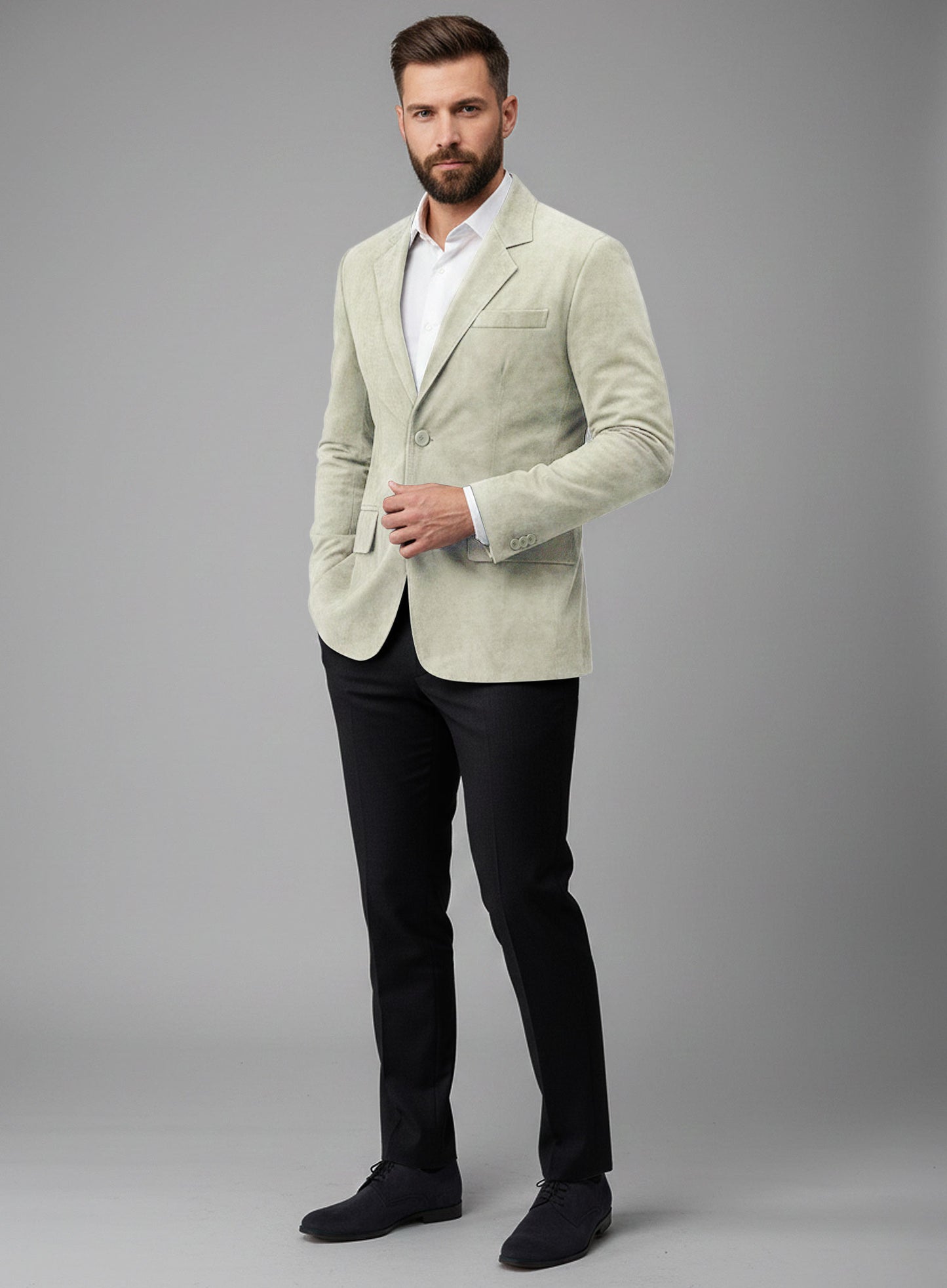 Cream Beige Suede Leather Blazer