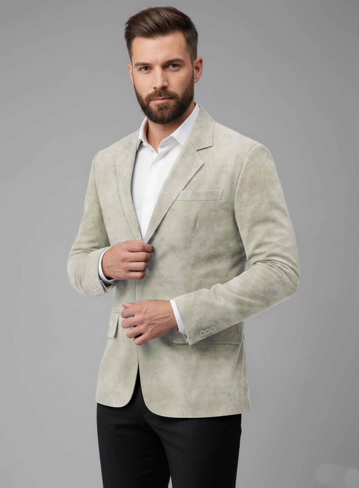 Cream Beige Suede Leather Blazer