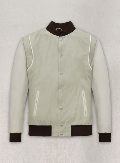 Cream Beige Suede Varsity Noir Leather Jacket - LeatherCult