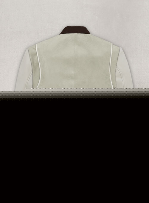 Cream Beige Suede Varsity Noir Leather Jacket - LeatherCult