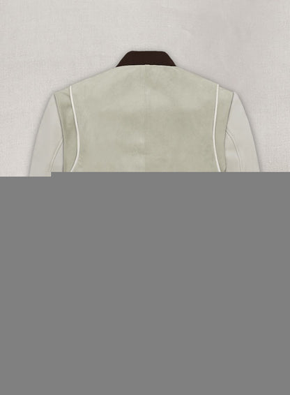 Cream Beige Suede Varsity Noir Leather Jacket - LeatherCult