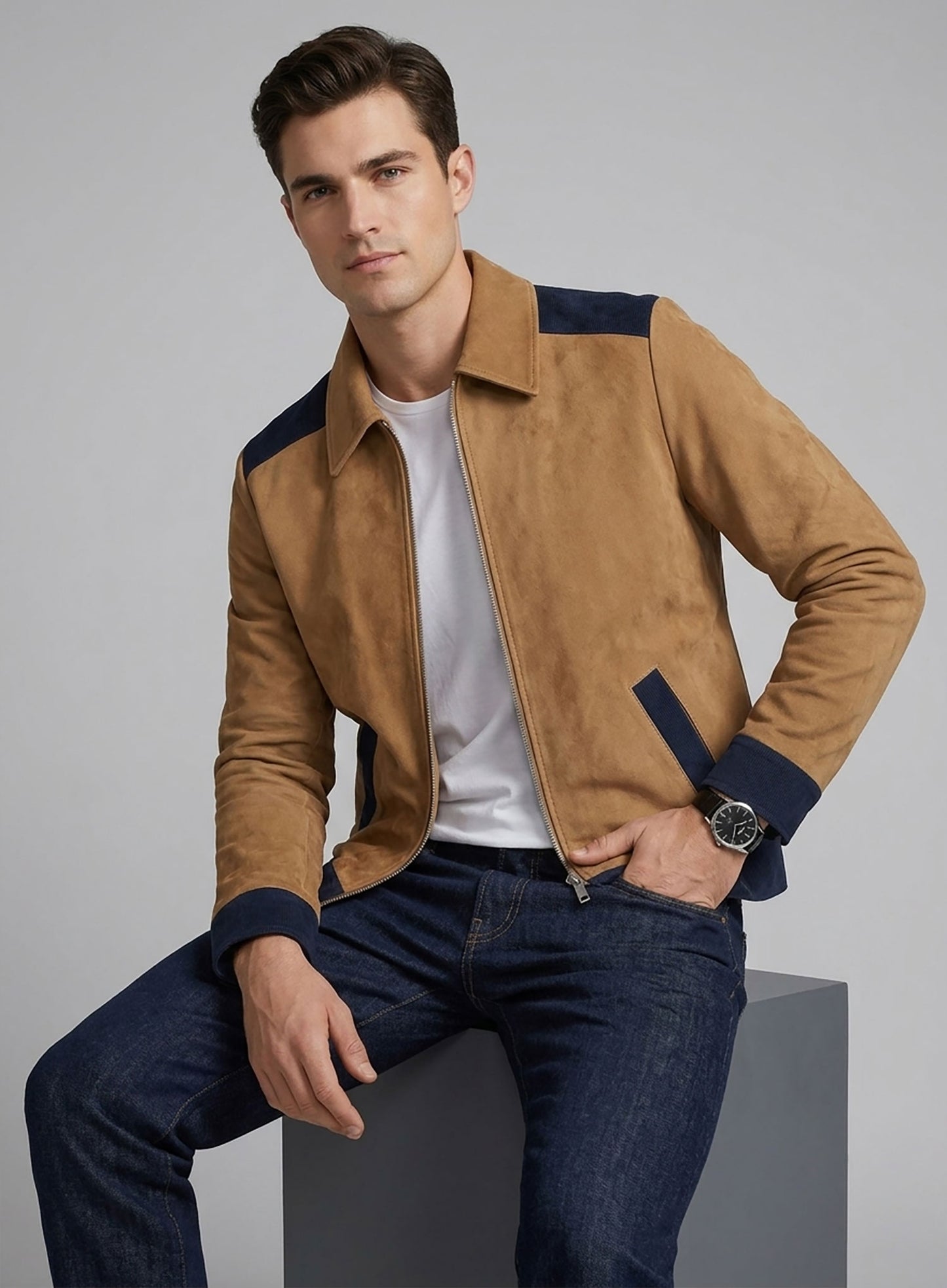 Soft Saddle Brown Suede Cristiano Ronaldo Leather Jacket #1