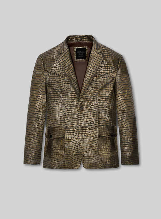 Croc Antique Gold Western Leather Blazer