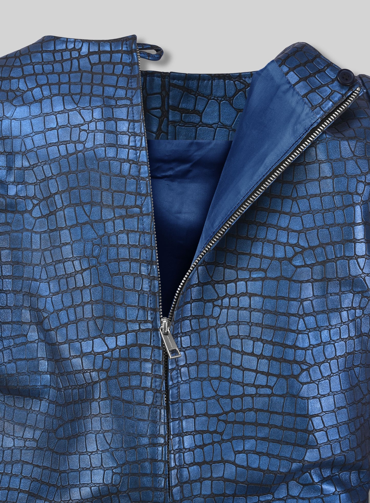 Croc Metallic Blue Cacoon Leather Dress - # 757