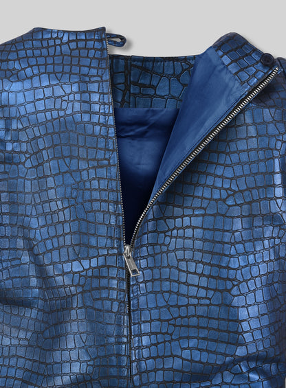 Croc Metallic Blue Cacoon Leather Dress - # 757