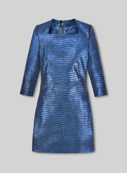 Croc Metallic Blue Cacoon Leather Dress - # 757