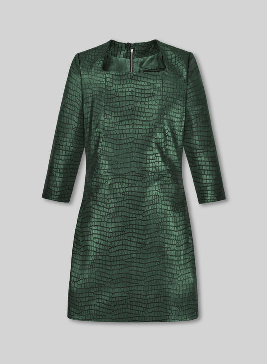 Croc Metallic Green Cacoon Leather Dress - # 757