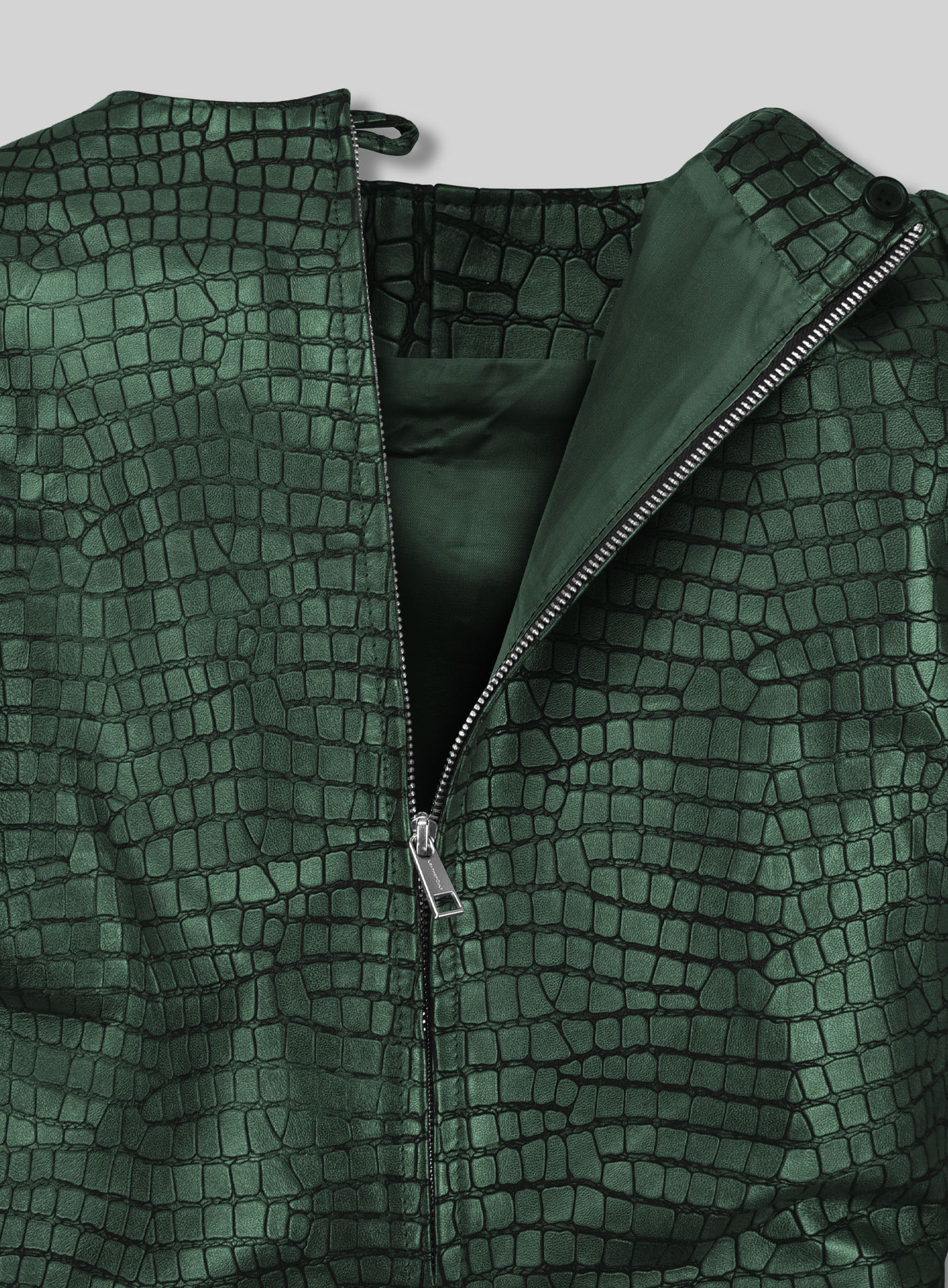 Croc Metallic Green Cacoon Leather Dress - # 757