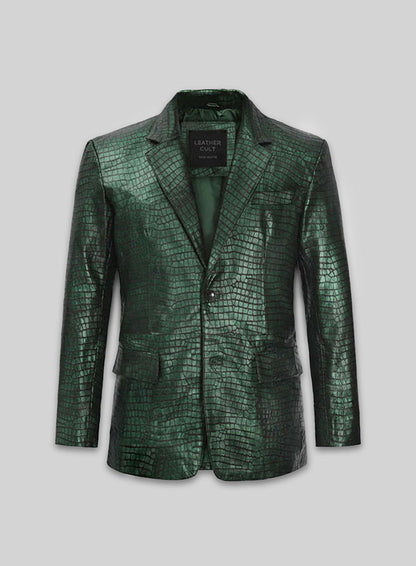 Croc Metallic Green Leather Blazer