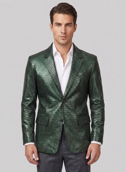 Croc Metallic Green Leather Blazer
