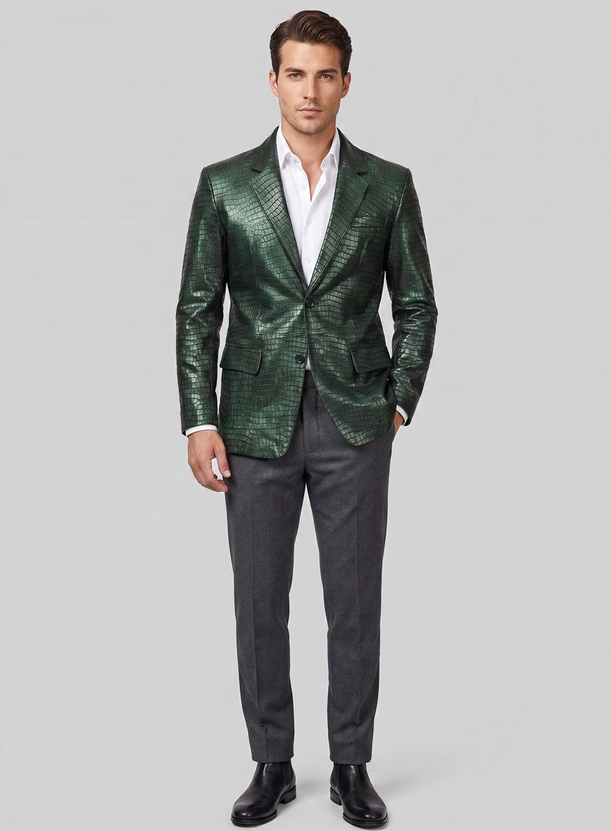 Croc Metallic Green Leather Blazer