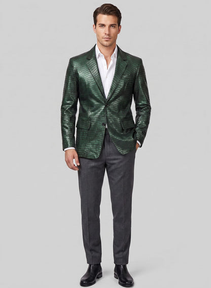 Croc Metallic Green Leather Blazer