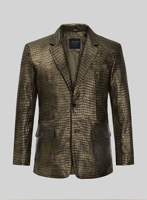 Croc Antique Gold Leather Blazer - LeatherCult