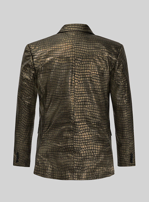 Croc Antique Gold Leather Blazer - LeatherCult