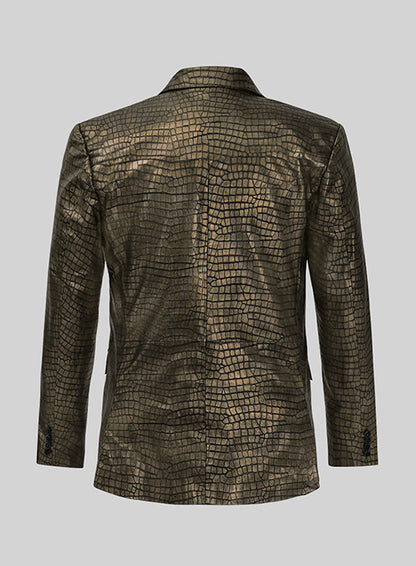 Croc Antique Gold Leather Blazer - LeatherCult