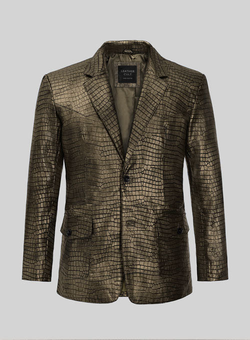 Croc Antique Gold Western Leather Blazer - LeatherCult