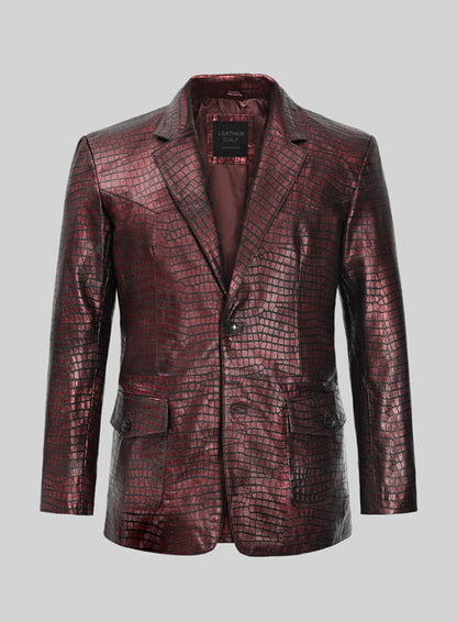 Croc Antique Rose Western Leather Blazer - LeatherCult