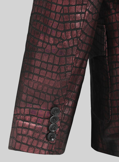 Croc Antique Rose Western Leather Blazer - LeatherCult