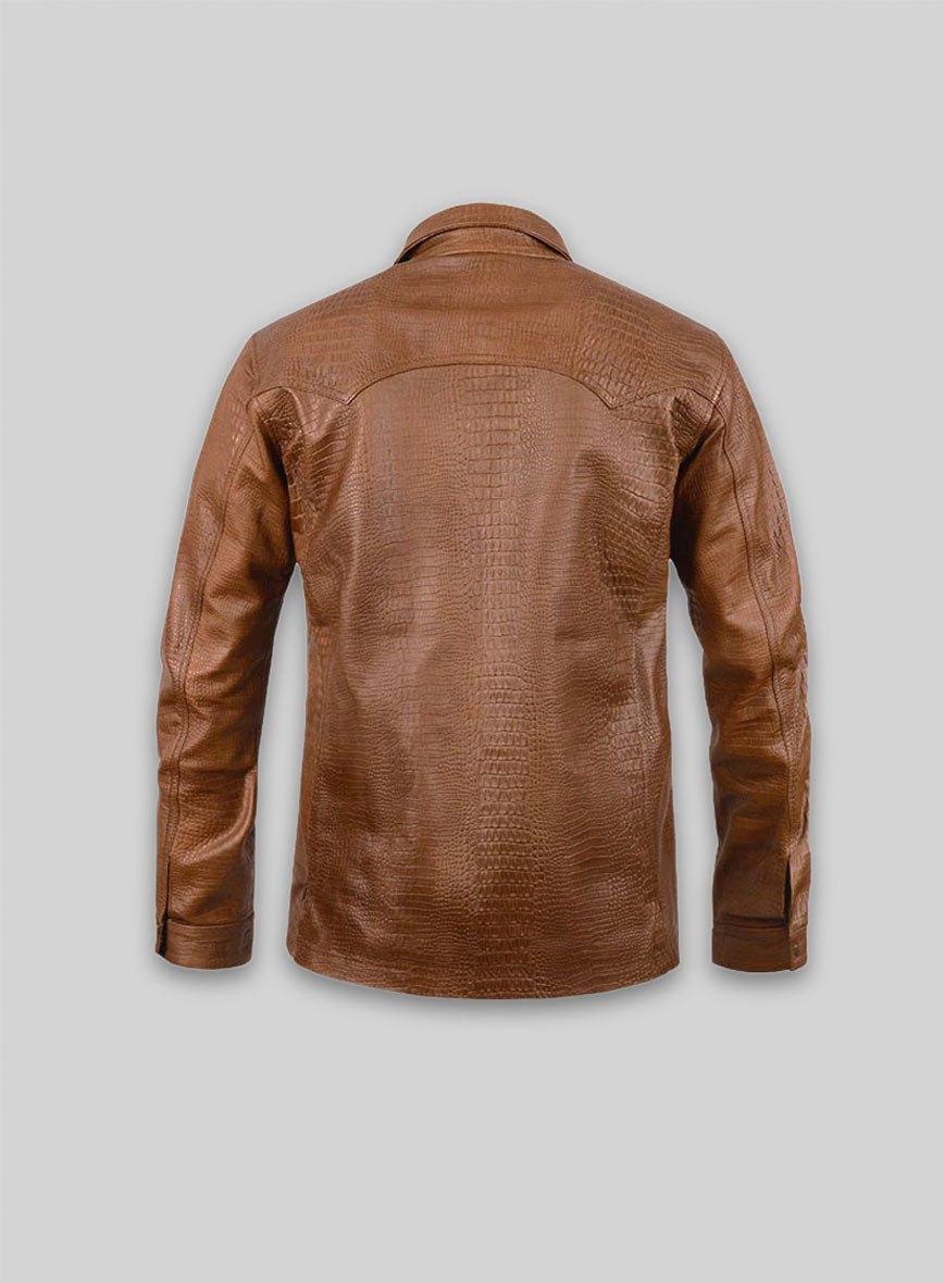Crocodile Brown V Tab Leather Shirt Jacket