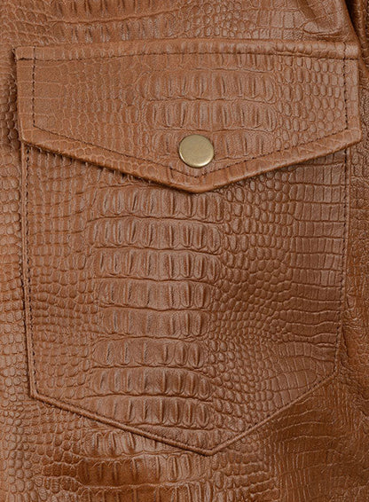 Crocodile Brown V Tab Leather Shirt Jacket