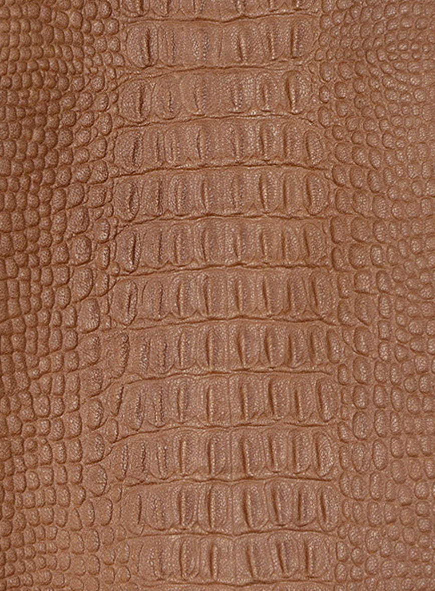 Crocodile Brown V Tab Leather Shirt Jacket